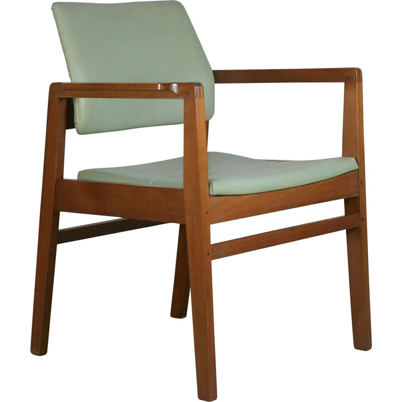 Scandinavische vintage fauteuil in hout en kunstleer, 1975