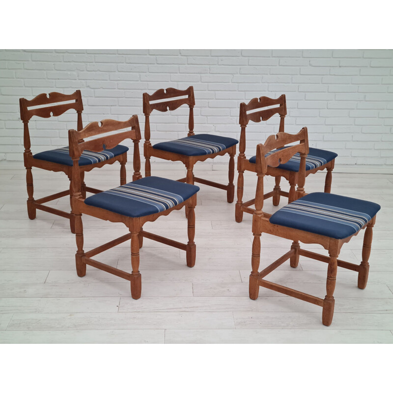 Set of 5 vintage Danish oak wood chairs, 1960s