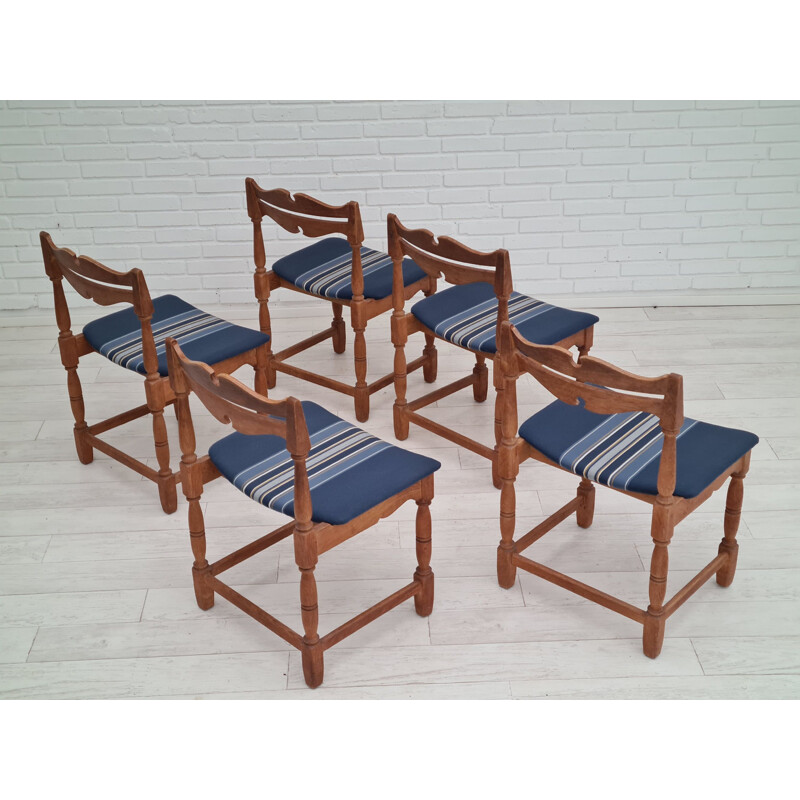 Set of 5 vintage Danish oak wood chairs, 1960s