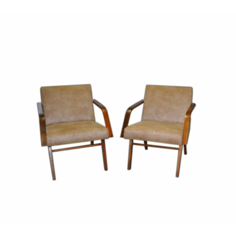 Paar Cesky Nabytek leren fauteuils - 1960