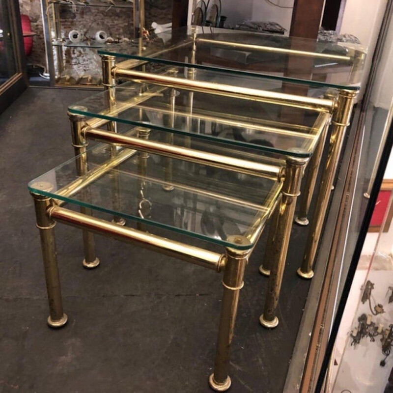Vintage brass and glass nesting tables, Italy 1960