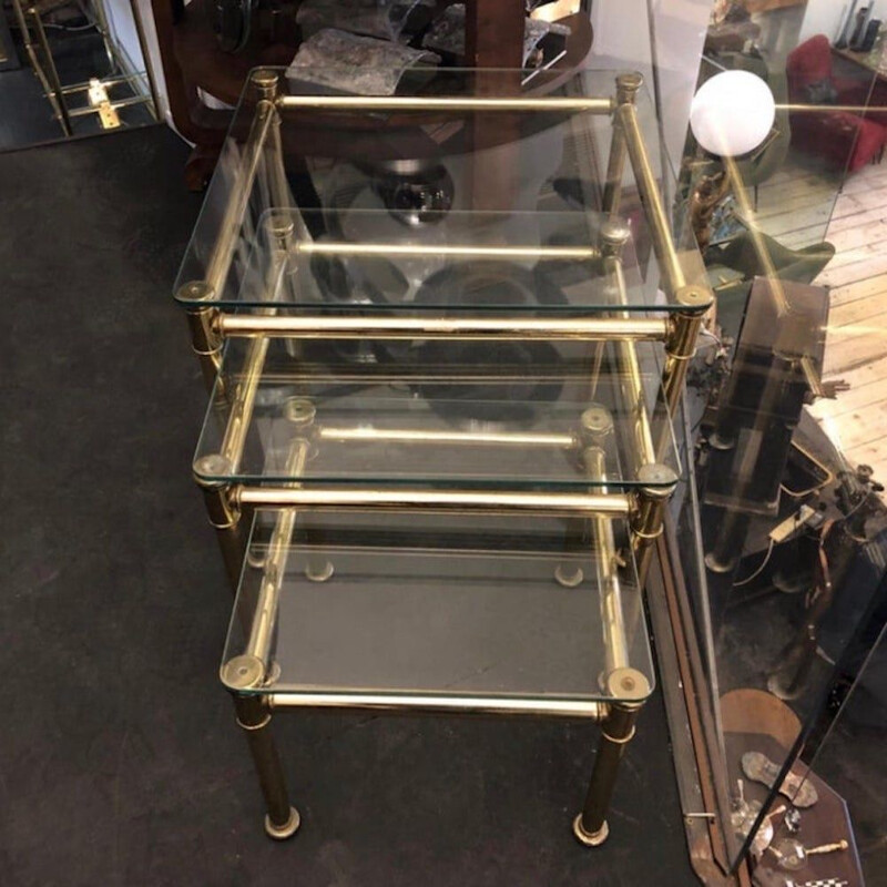 Vintage brass and glass nesting tables, Italy 1960