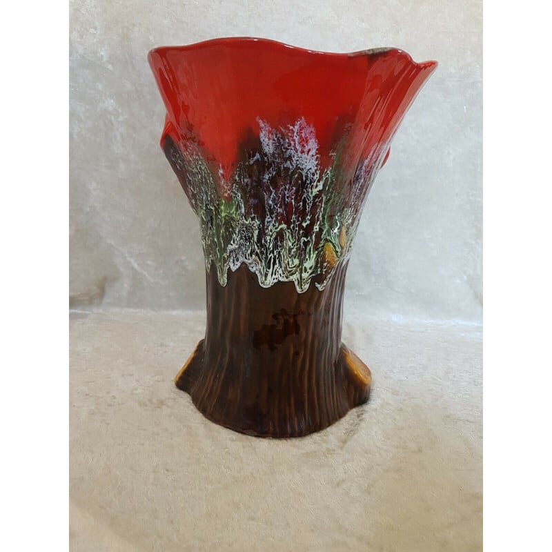 Vase vintage Vallauris en forme de tronc d'arbre, 1970