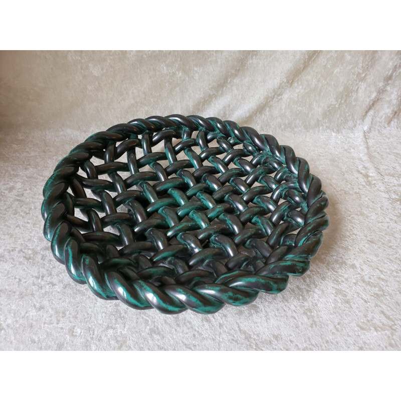 Vintage fruit bowl in braided ceramic in bronze color