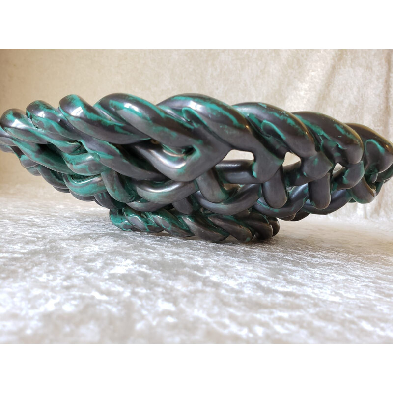 Vintage fruit bowl in braided ceramic in bronze color