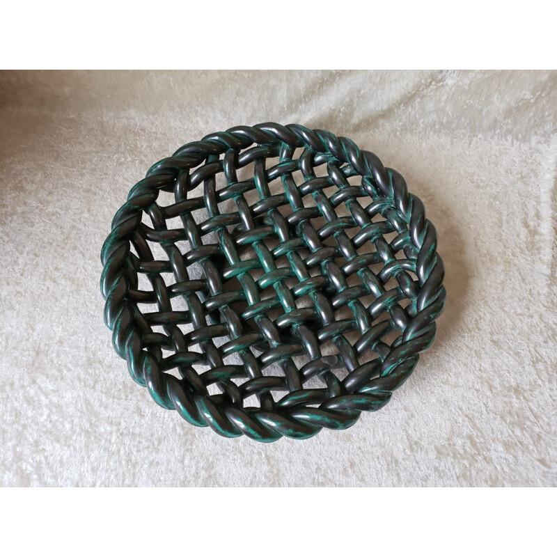 Vintage fruit bowl in braided ceramic in bronze color