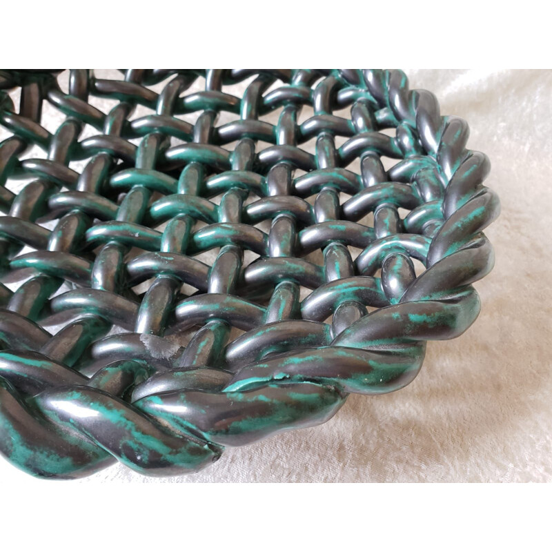 Vintage fruit bowl in braided ceramic in bronze color