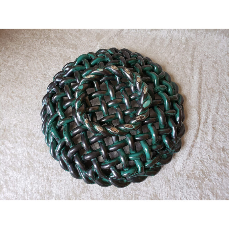 Vintage fruit bowl in braided ceramic in bronze color