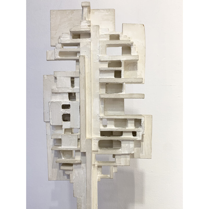 Vintage sculpture in white wood by André Pailler, France 1970