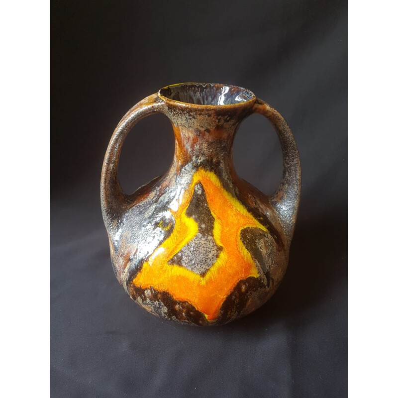 Vintage glazed earthenware amphora vase by Walter Gerhards for Scheurich, 1970