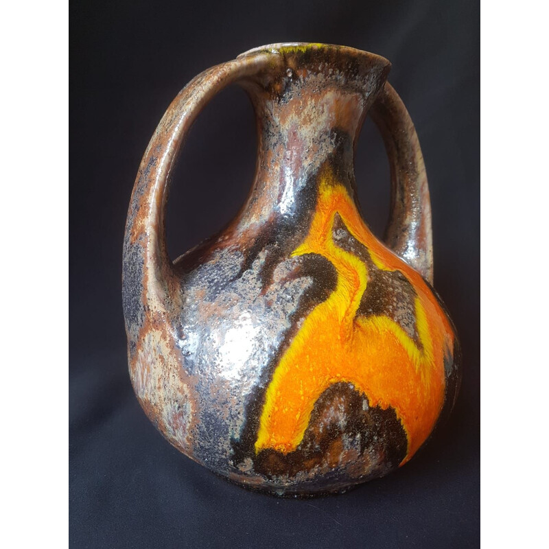 Vintage glazed earthenware amphora vase by Walter Gerhards for Scheurich, 1970