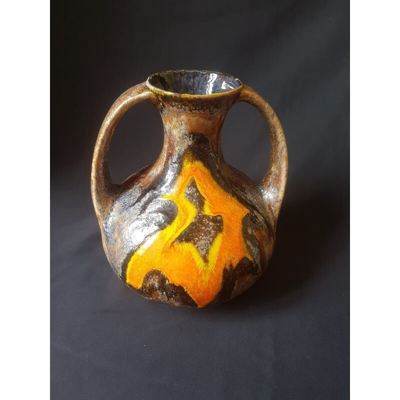 Vintage glazed earthenware amphora vase by Walter Gerhards for Scheurich, 1970