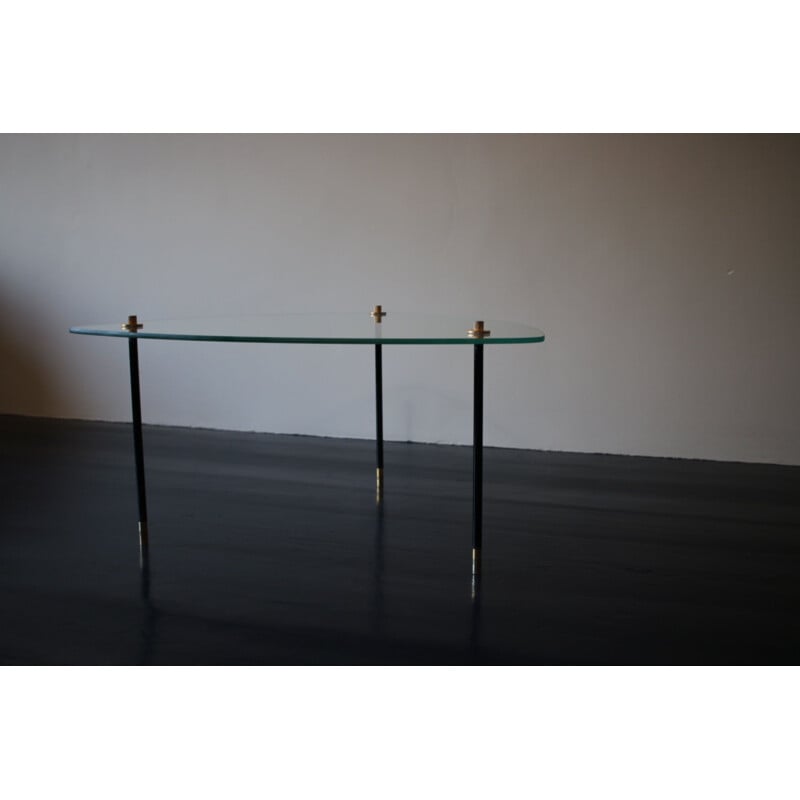 Vintage glass and black painted brass side table