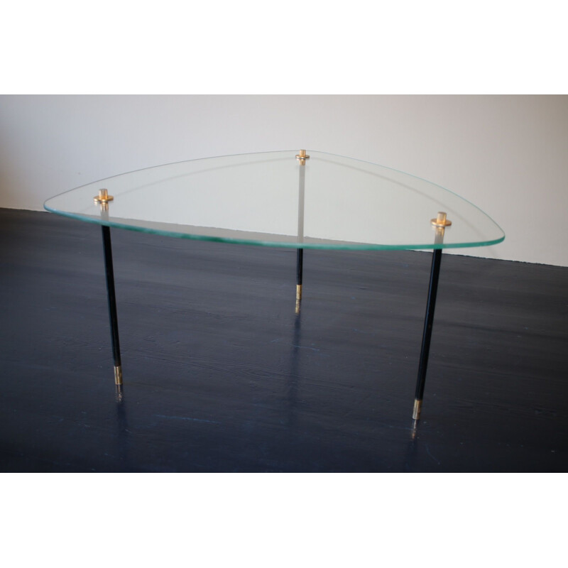 Vintage glass and black painted brass side table