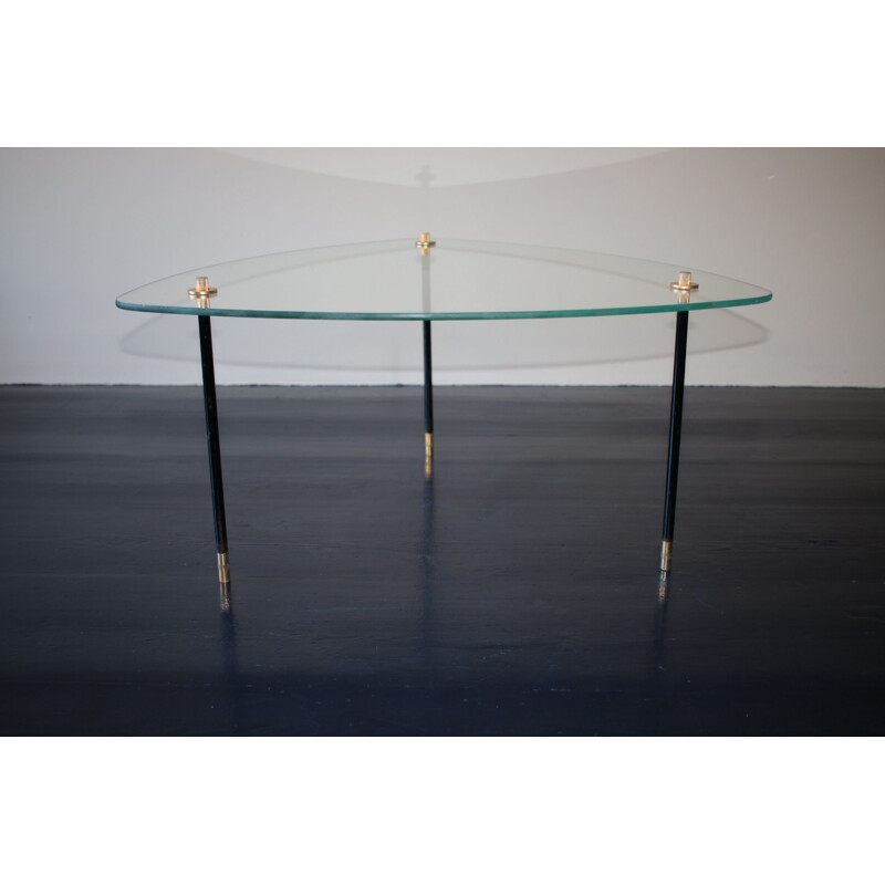 Vintage glass and black painted brass side table