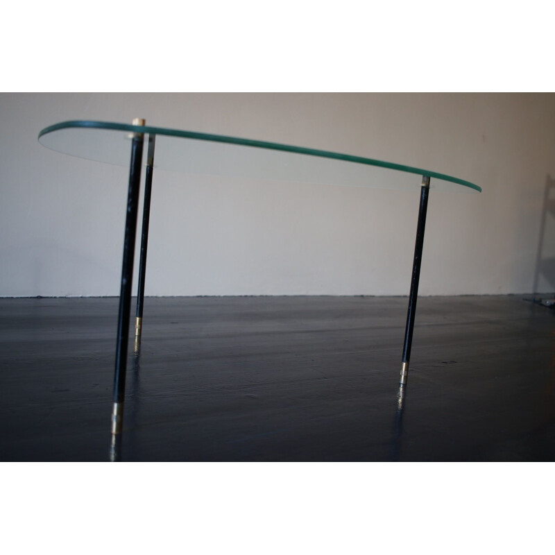 Vintage glass and black painted brass side table