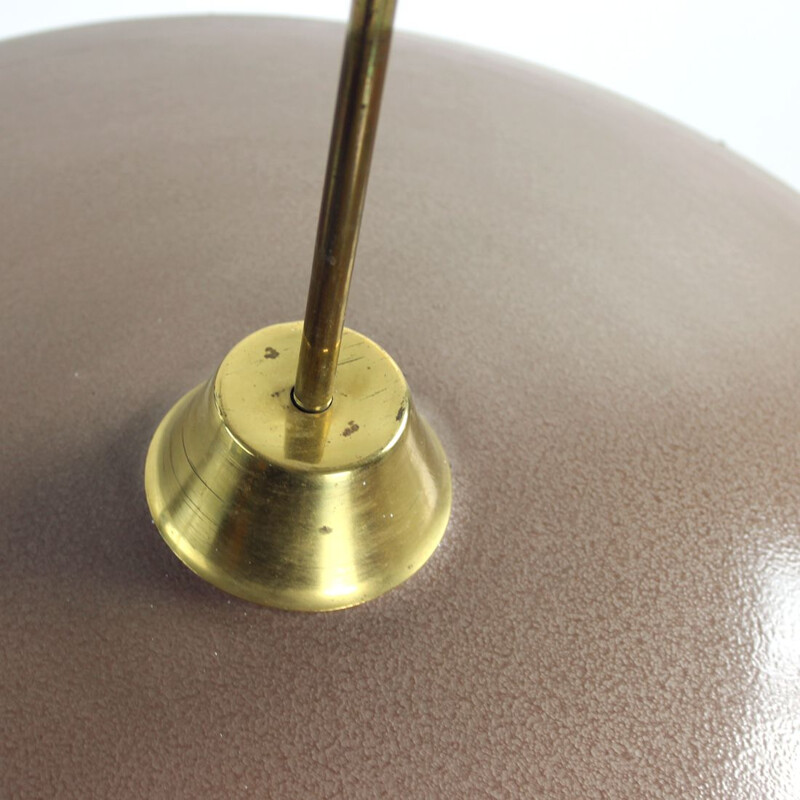 Mid century pendant lamp in brown metal & brass, Czechoslovakia 1970s