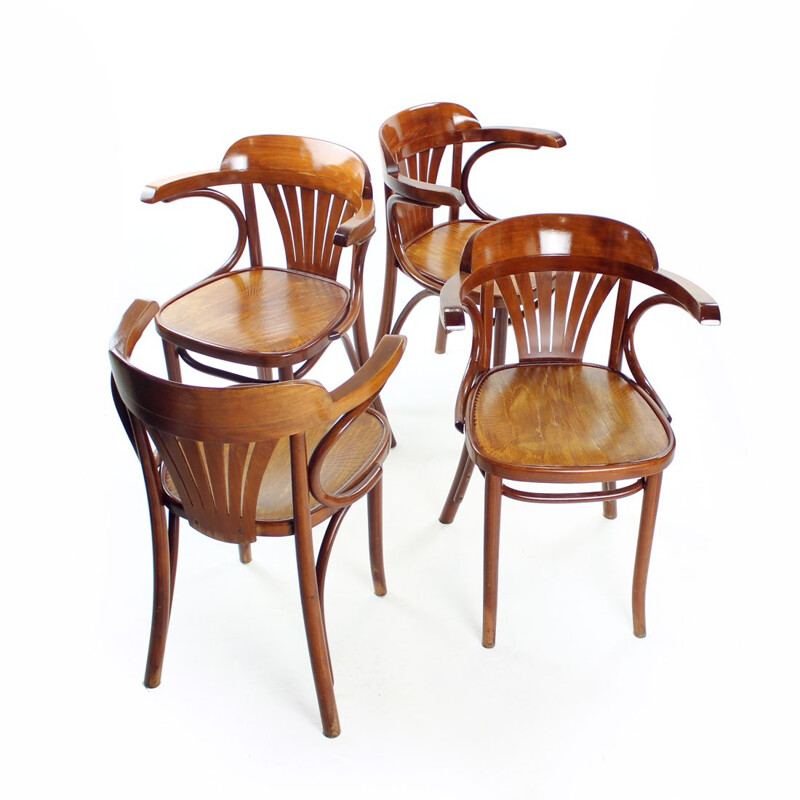 Ensemble de 4 chaises bistro vintage, Tchécoslovaquie 1970