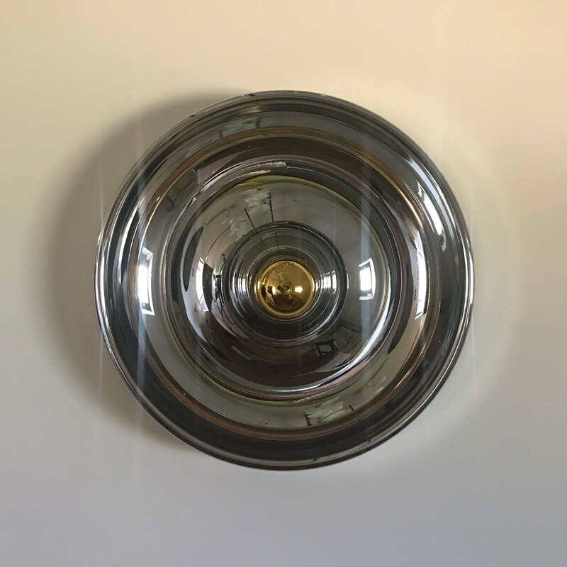 Vintage round wall lamp in chrome, 1970