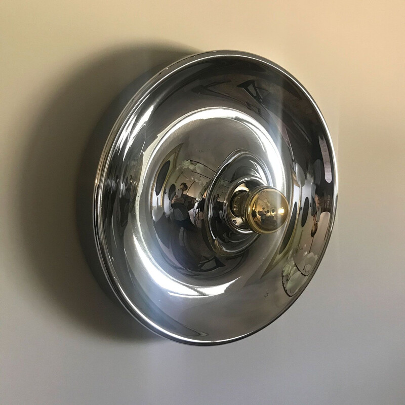 Vintage round wall lamp in chrome, 1970