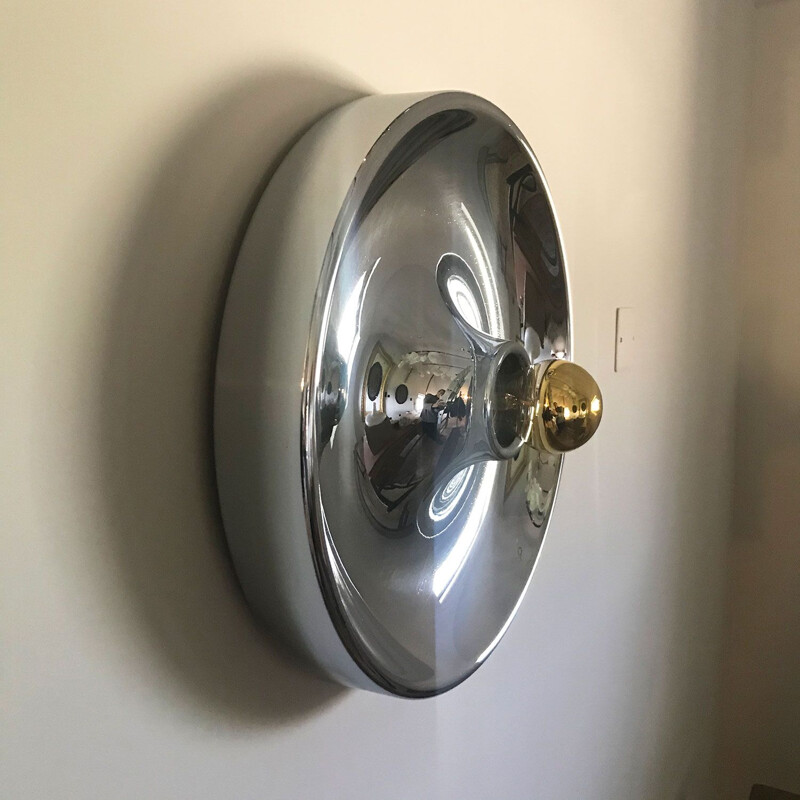Vintage round wall lamp in chrome, 1970