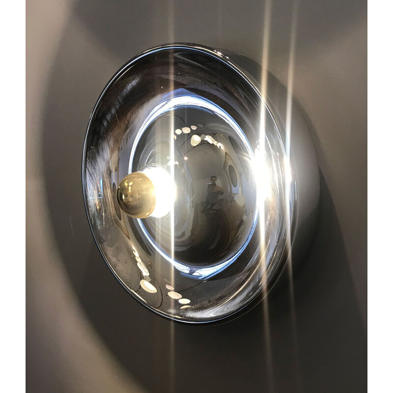 Vintage round wall lamp in chrome, 1970