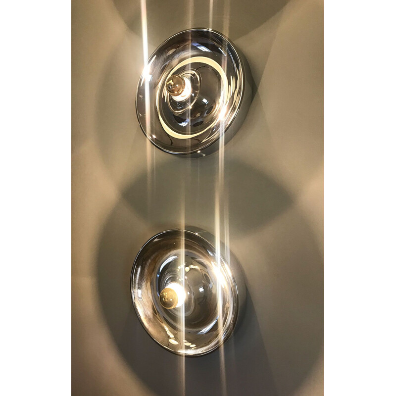 Vintage round wall lamp in chrome, 1970