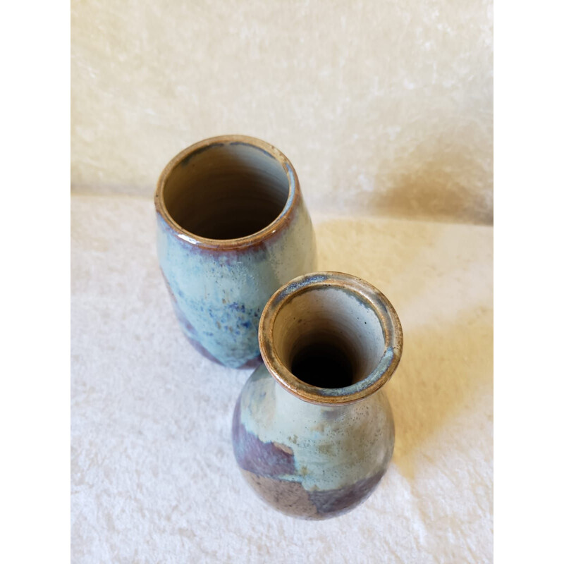 Paar Vintage-Vasen aus glasiertem Steingut