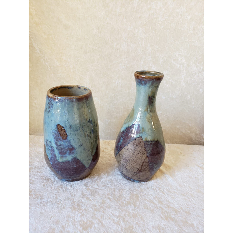 Pair of vintage vases in glazed stoneware