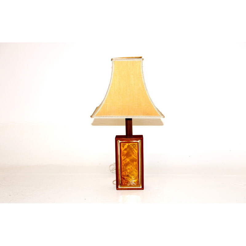 Vintage glass and teak table lamp, Sweden 1960