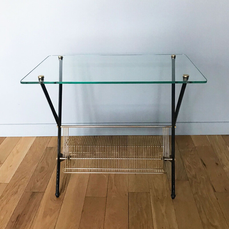 Vintage glass and brass coffee table by Angelo Ostuni, Italy 1950