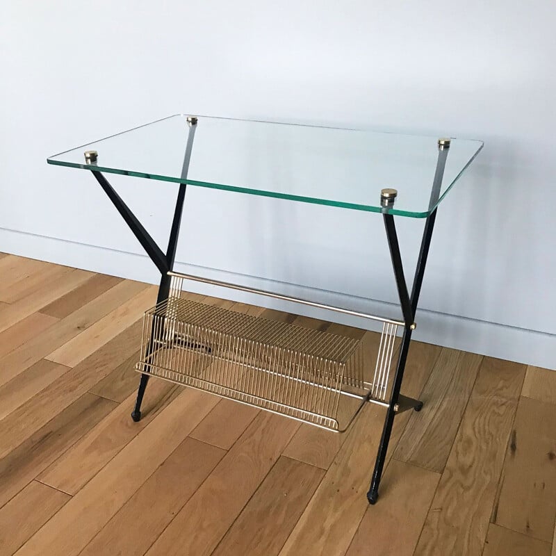 Vintage glass and brass coffee table by Angelo Ostuni, Italy 1950