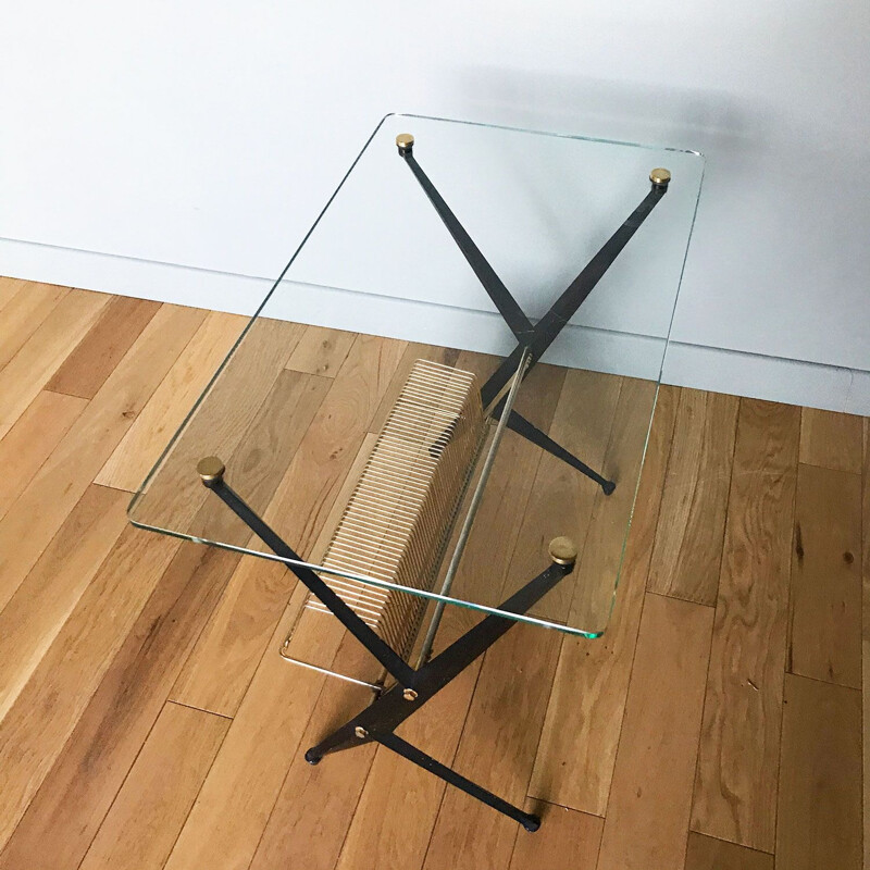 Vintage glass and brass coffee table by Angelo Ostuni, Italy 1950