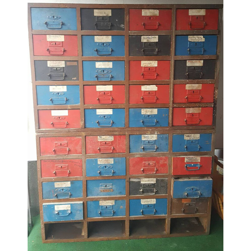 Large industrial storage with 36 drawers - 1950s