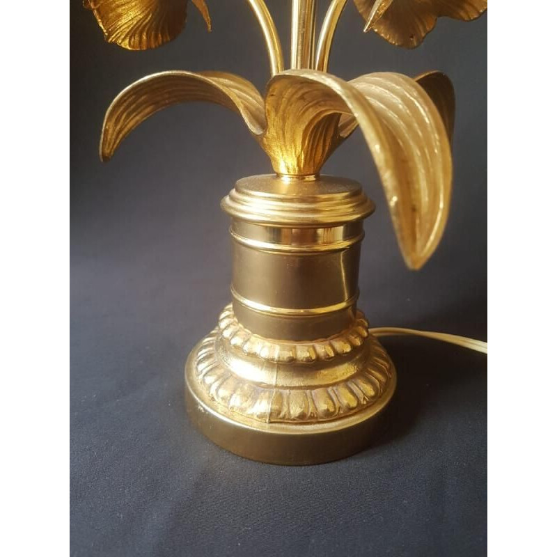 Vintage brass lamp base with rose decoration, 1960