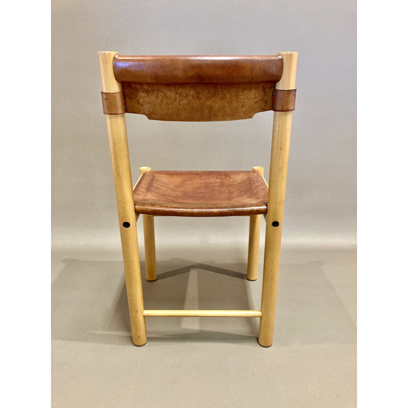 Set of 4 vintage leather and beechwood chairs by Sede for Ibisco, 1960