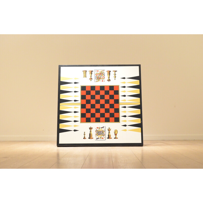 French chess table in wood and formica - 1950s