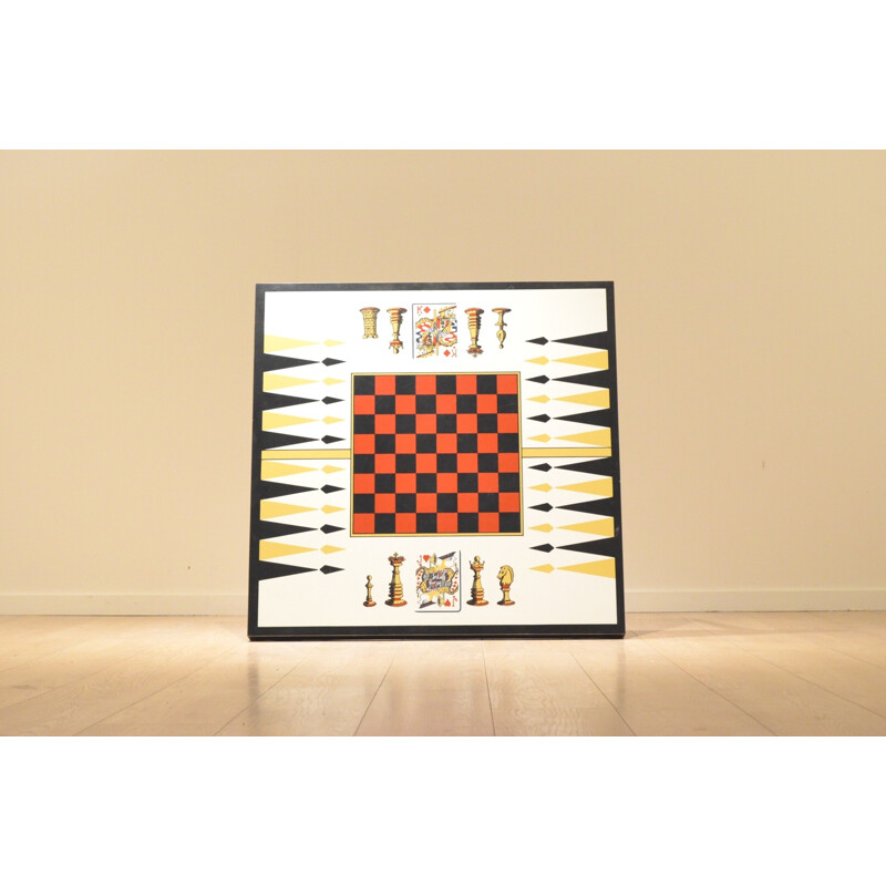 Table basse jeu d'échec en bois et formica - 1950