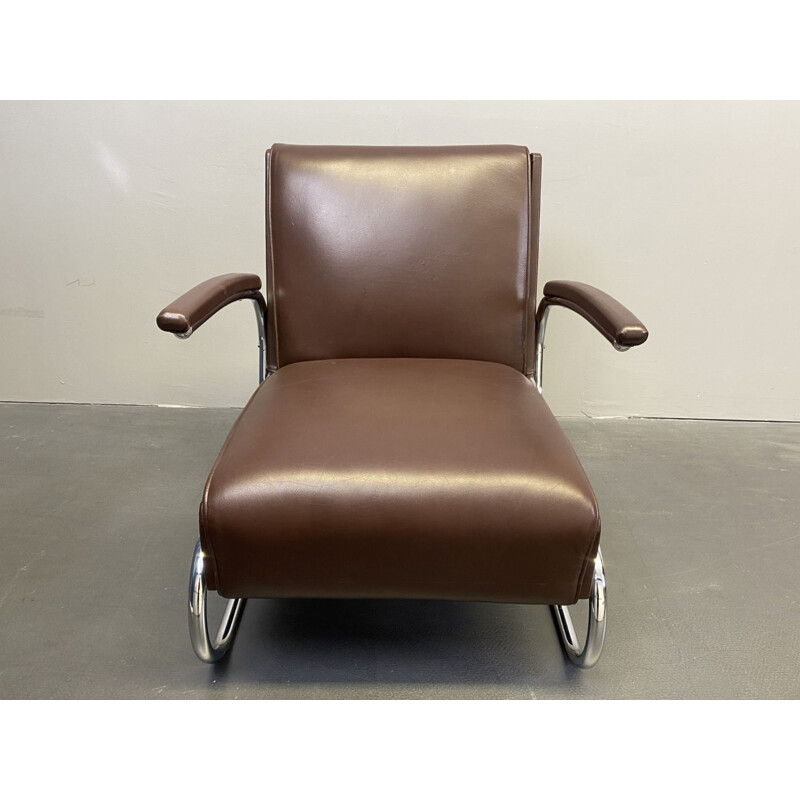 Vintage steel and brown leather armchair from Mücke Melder, 1930s