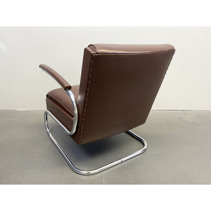 Vintage steel and brown leather armchair from Mücke Melder, 1930s