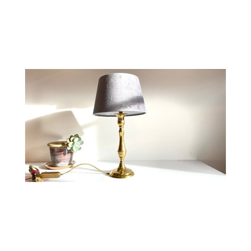 Lampe vintage en laiton massif et velours