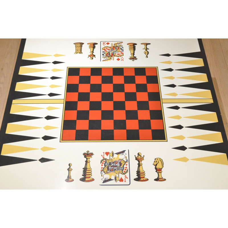 French chess table in wood and formica - 1950s