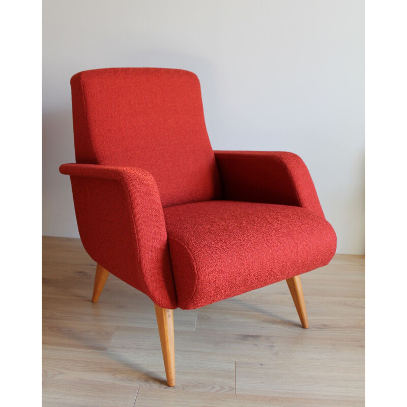 Pair of vintage foam and fabric armchairs, 1950