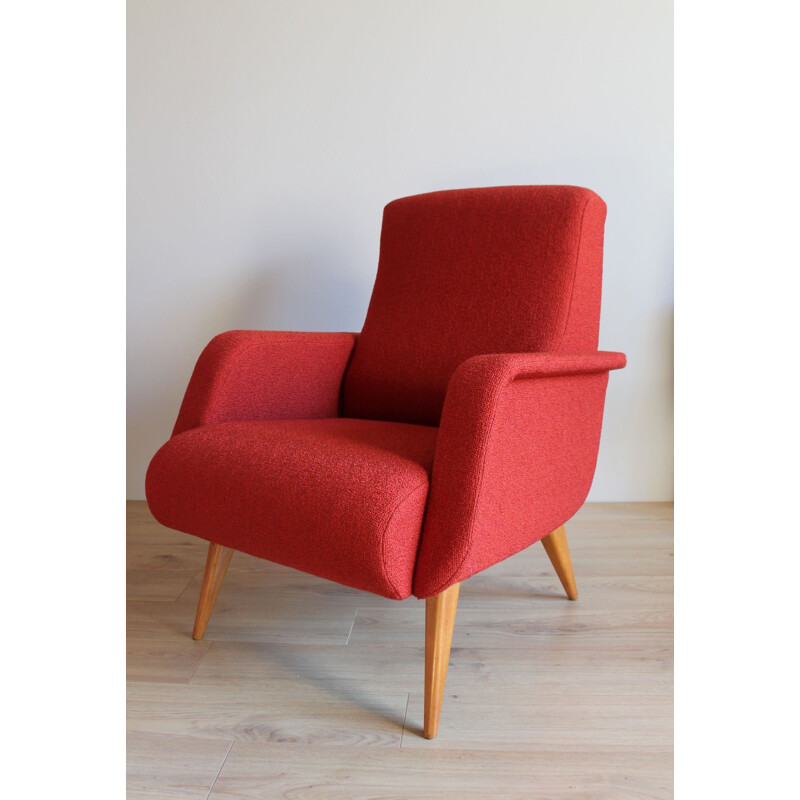 Pair of vintage foam and fabric armchairs, 1950