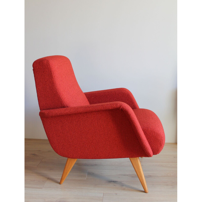 Pair of vintage foam and fabric armchairs, 1950