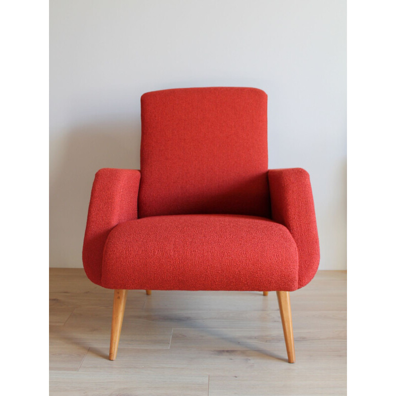 Pair of vintage foam and fabric armchairs, 1950