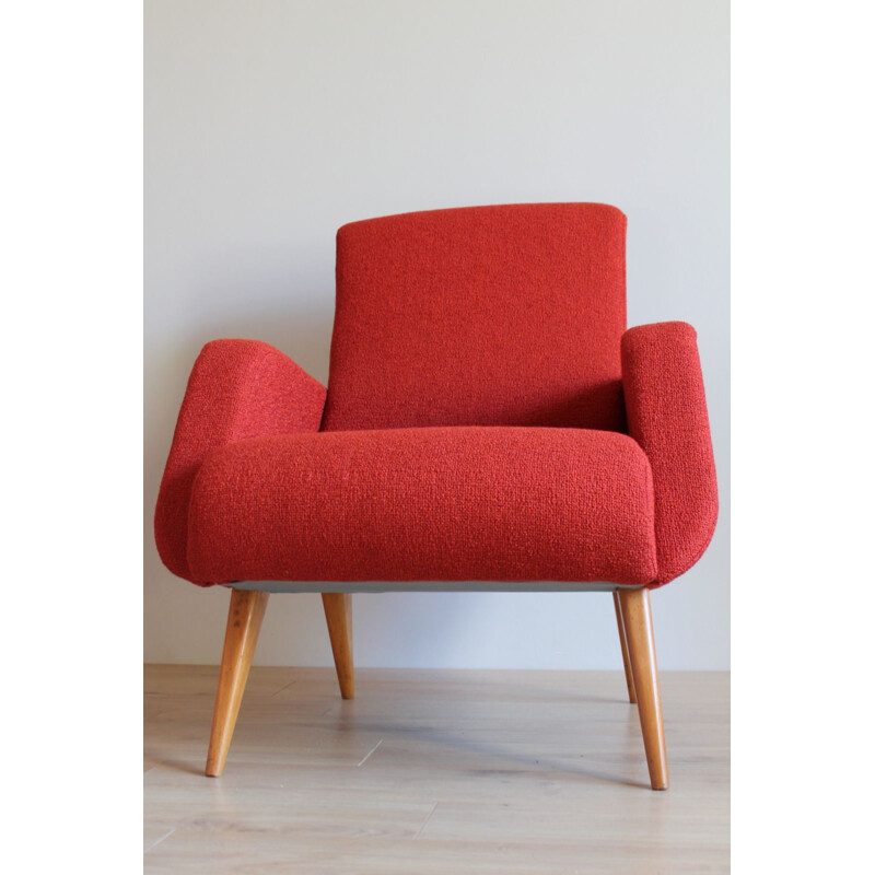 Pair of vintage foam and fabric armchairs, 1950