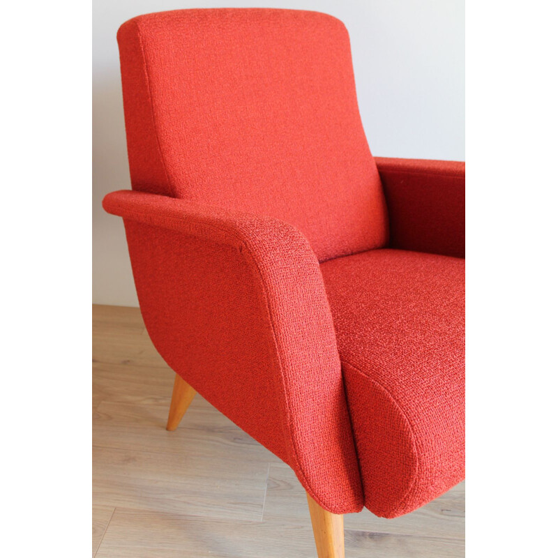 Pair of vintage foam and fabric armchairs, 1950