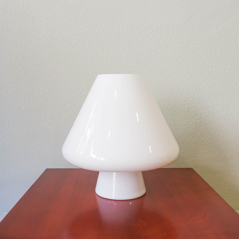 Candeeiro de mesa de vidro opala Vintage Mushroom by Venini, Itália 1960