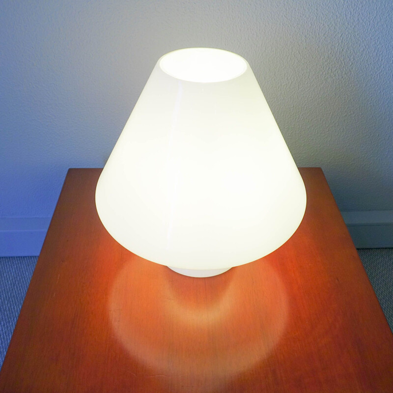 Vintage opaline glass Mushroom table lamp by Venini, Italy 1960s